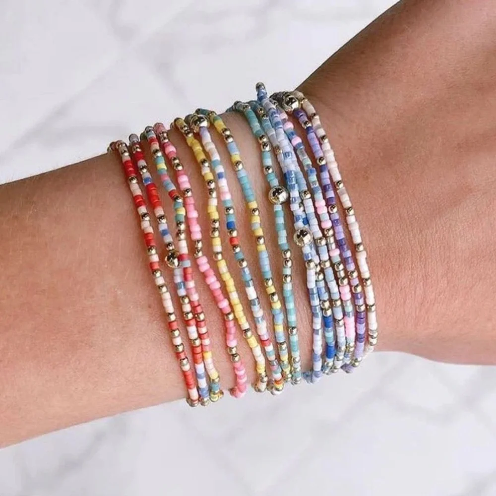 Hand Beaded Pull Chain Multi Bracelet - Set of 3